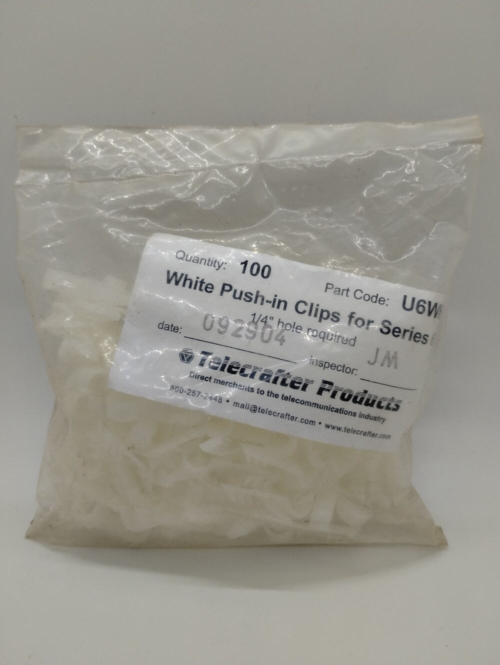 100 Telecrafter U6WH White Standard Push-In Cable Clips for Coaxial Cable
